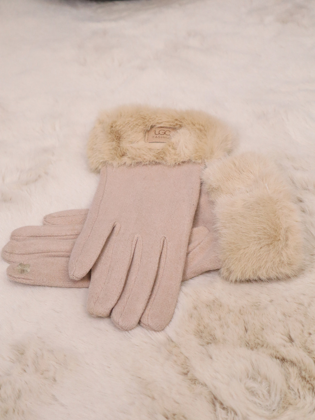 RĘKAWICZKI DZIANINOWE  Z FUTERKIEM I NASZYWKĄ- BEŻOWY