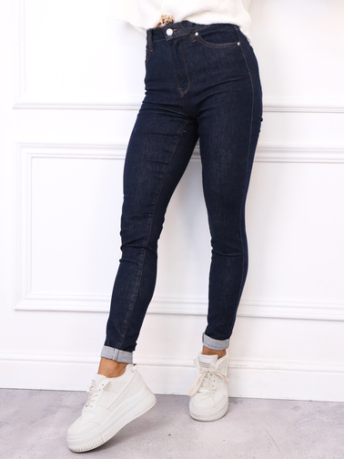 SPODNIE JEANSOWE SKINNY Z WYSOKIM STANEM- GRANATOWE