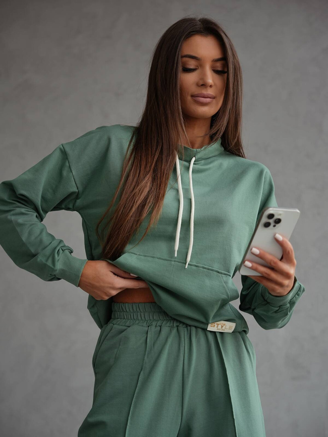 KOMPLET BAWEŁNIANY BLUZA Z SZNURKAMI+SPODNIE- ZIELONY