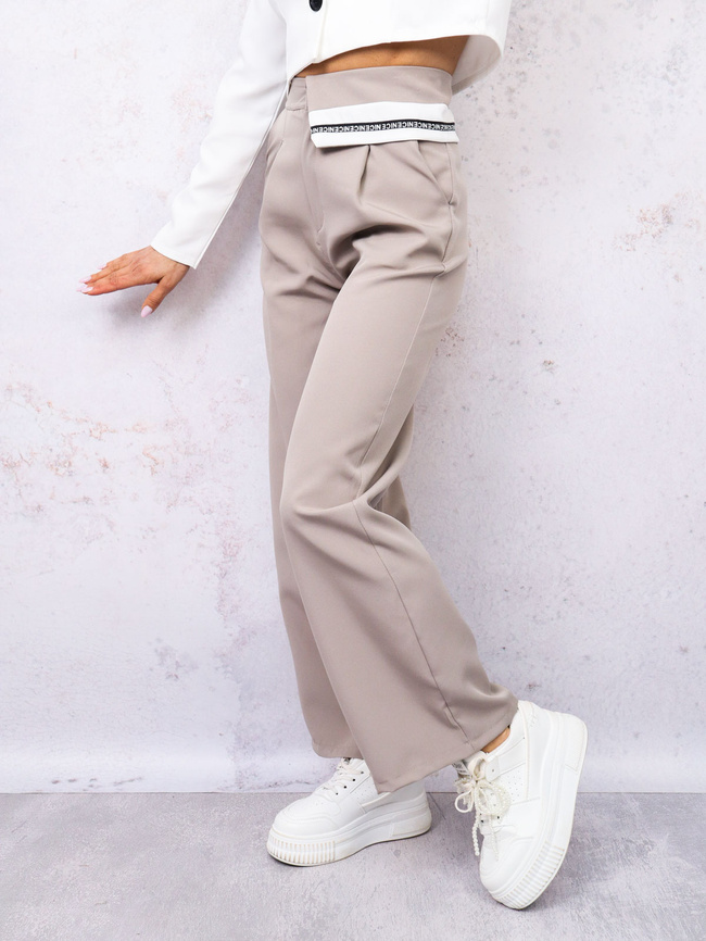 SPODNIE MATERIAŁOWE ELEGANCKIE Z MANKIETEM W PASIE- FANGO