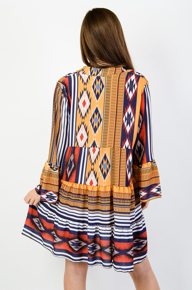 Pomarańczowa sukienka w azteckie wzory 