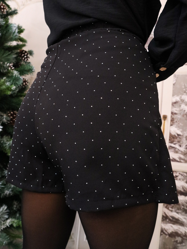 SPÓDNICO-SPODENKI ZDOBIONE CYRKONIAMI- CZARNE