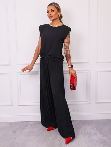 KOMPLET BLUZKA+ SZEROKIE PLISOWANE SPODNIE- CZARNY