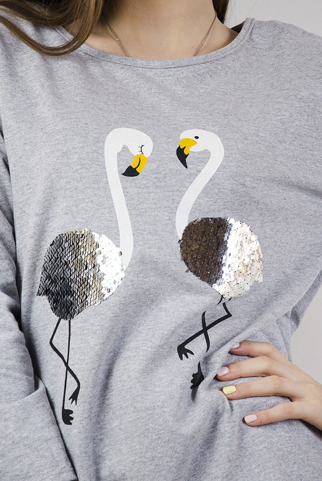 Szara bluzka z flamingami
