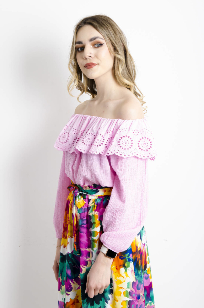 BLUZKA HISZPANKA Z KORONKĄ -RÓŻOWA