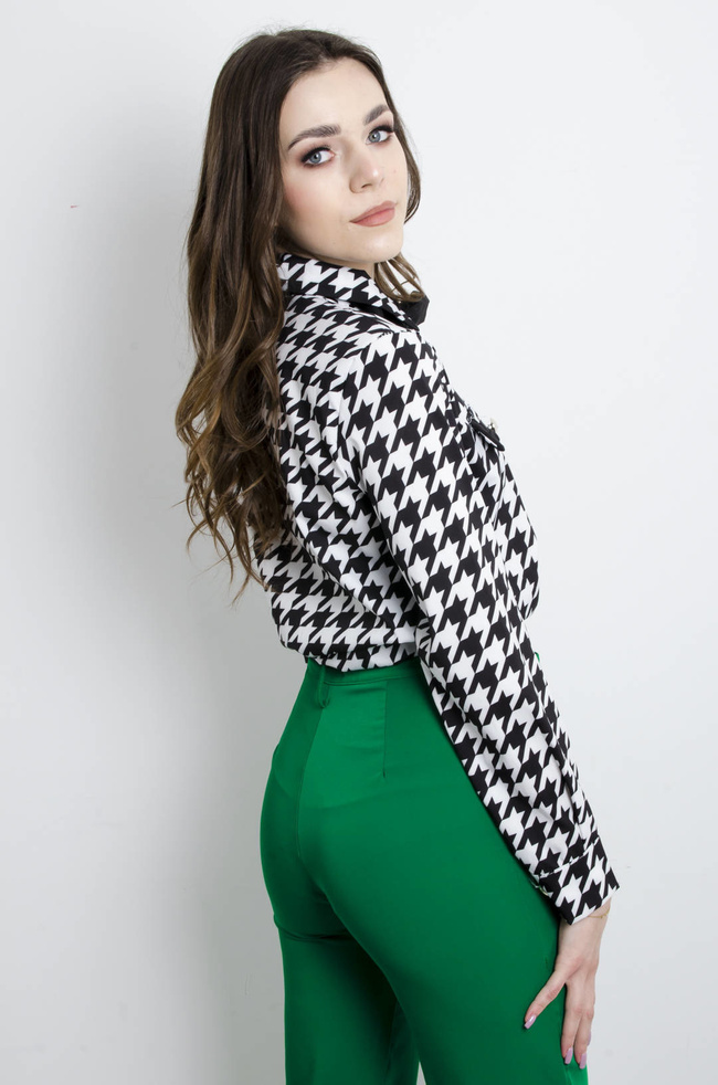 KOSZULA W PEPITKĘ Z WIĄZANIEM- CZARNA