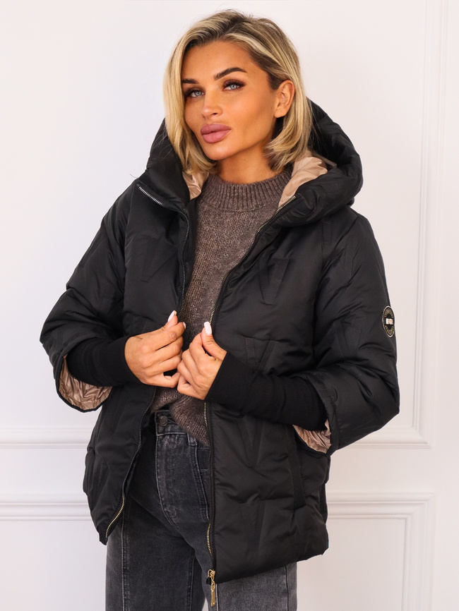 KURTKA ASYMETRYCZNA Z PRZEDŁUŻONYMI ŚCIĄGACZAMI PRZY RĘKAWACH- CZARNA