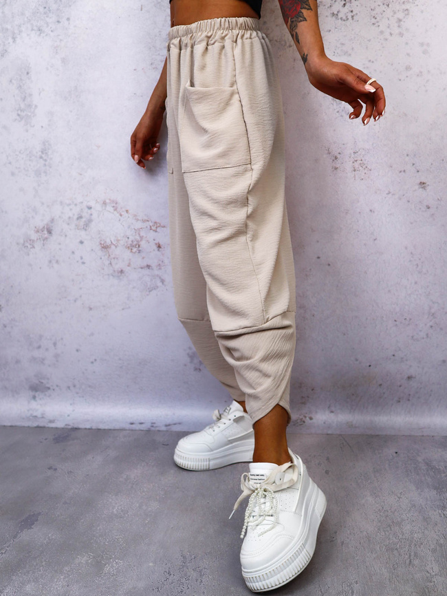 SPODNIE MATERIAŁOWE O LUŹNYM KROJU- BEŻOWE