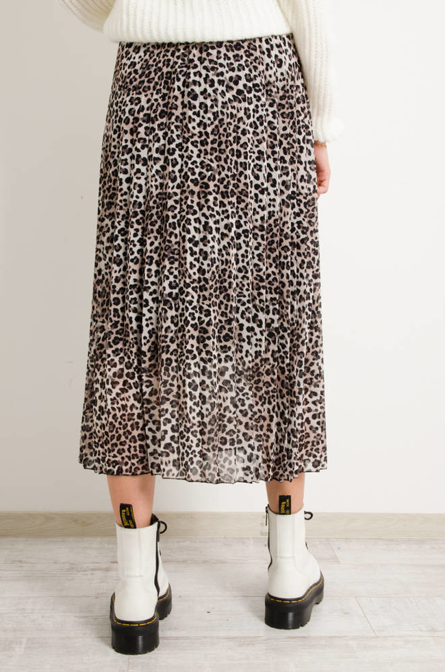 PLISOWANA SPÓDNICA W PANTERKĘ- BEŻOWA