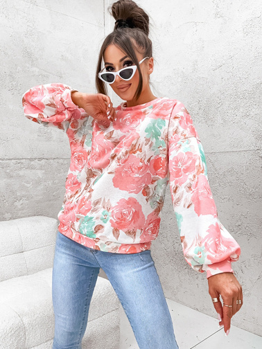 BLUZA W KWIATOWY WZÓR- BRZOSKWINIOWA