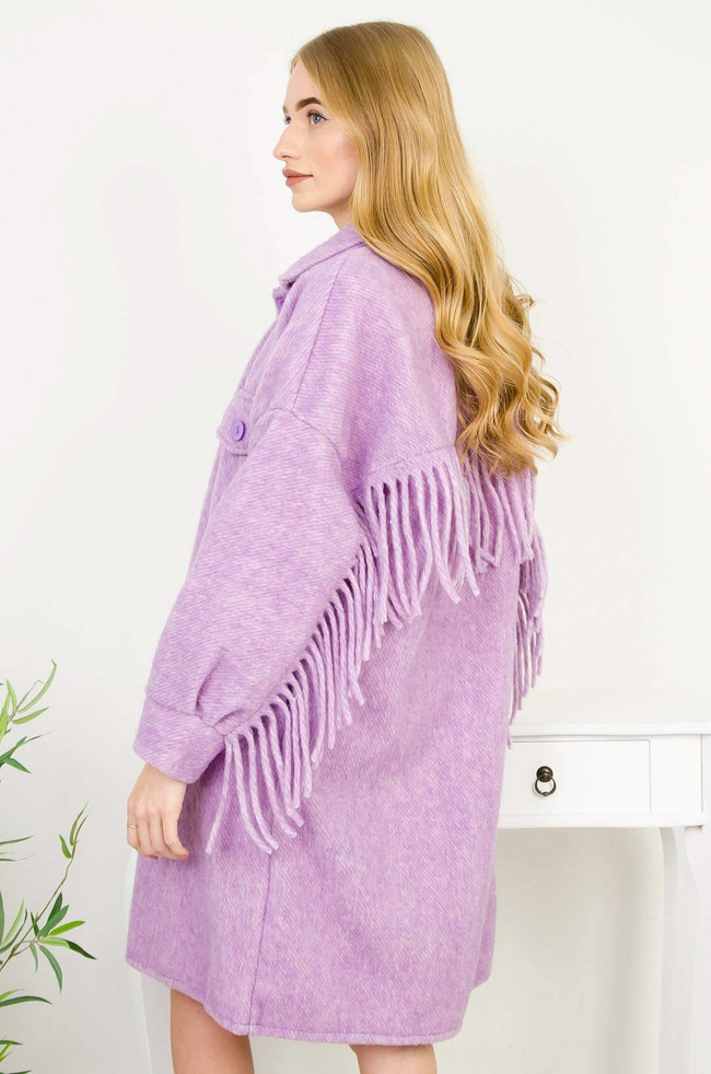 DŁUGA WEŁNIANA KURTKA /PŁASZCZ Z FRĘDZLAMI