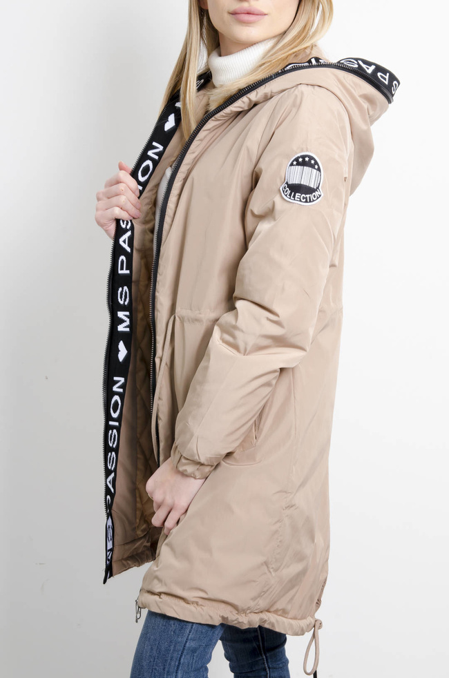 KURTKA PARKA Z KAPTUREM W KOLORZE BEŻOWYM