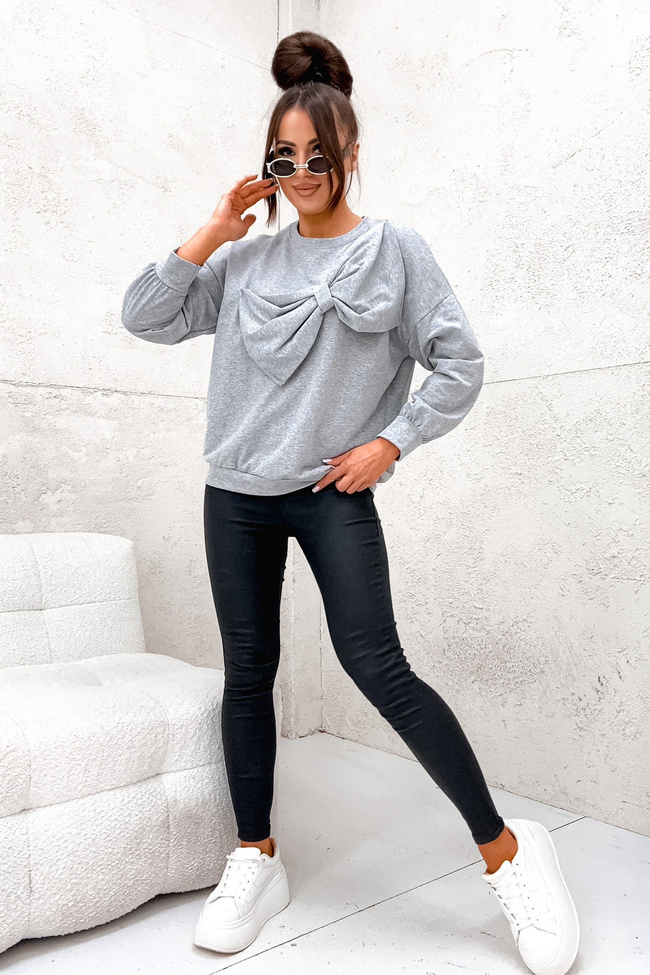 BLUZA OVERSIZE Z KOKARDĄ- SZARA