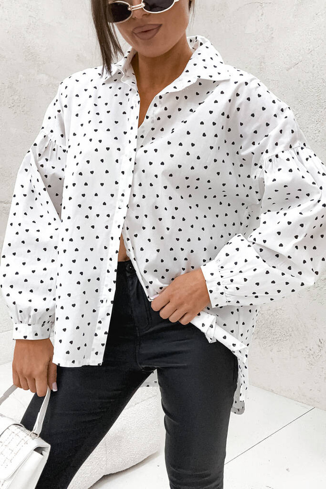 KOSZULA OVERSIZE W SERDUSZKA- BIAŁA