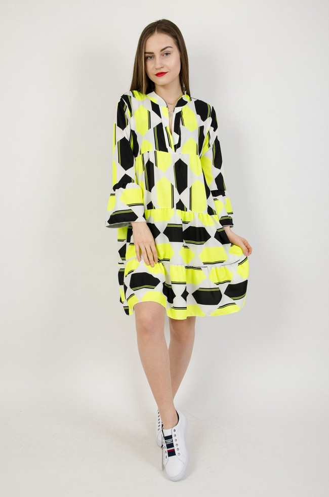 Biała sukienka w neonowo czarne wzory 