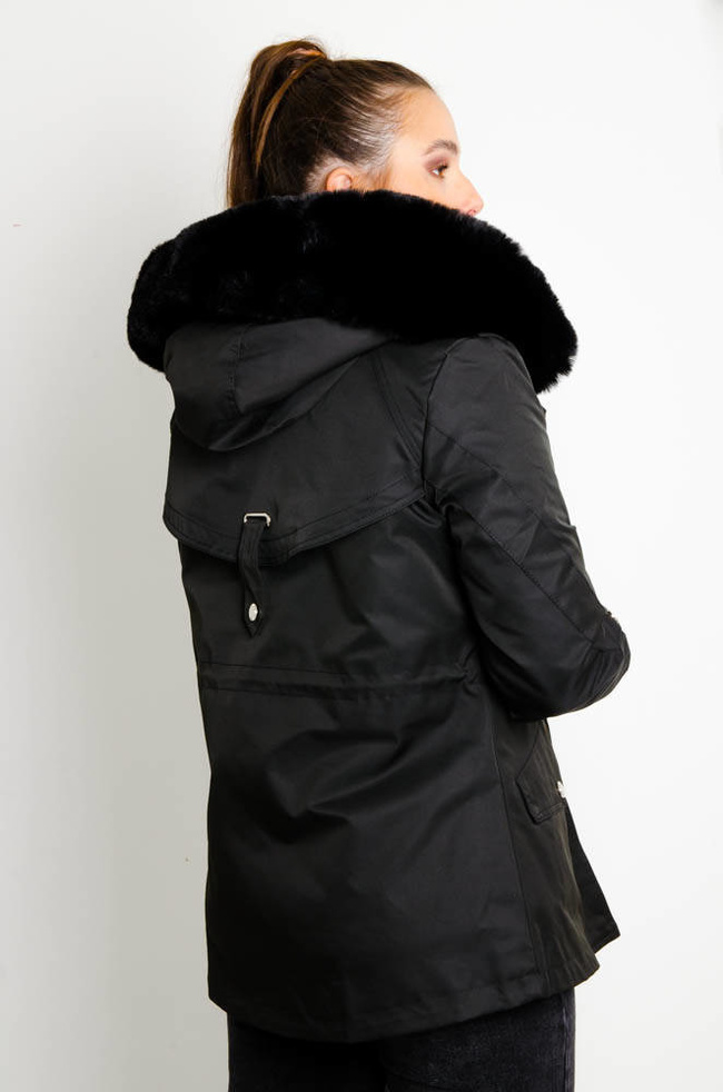 CZARNA JESIENNO-ZIMOWA  KURTKA PARKA NA MISIU