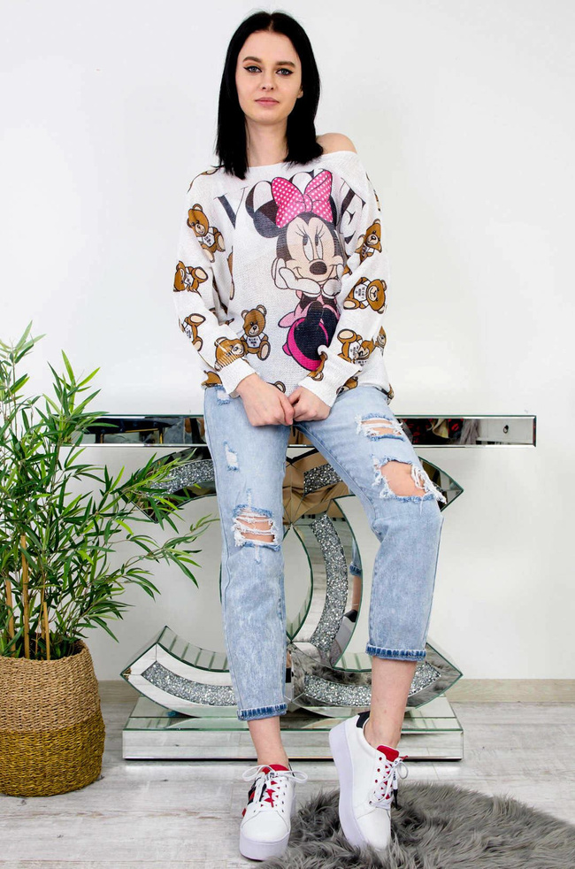 BIAŁA LUŹNA BLUZKA Z MOTYWEM MYSZKI