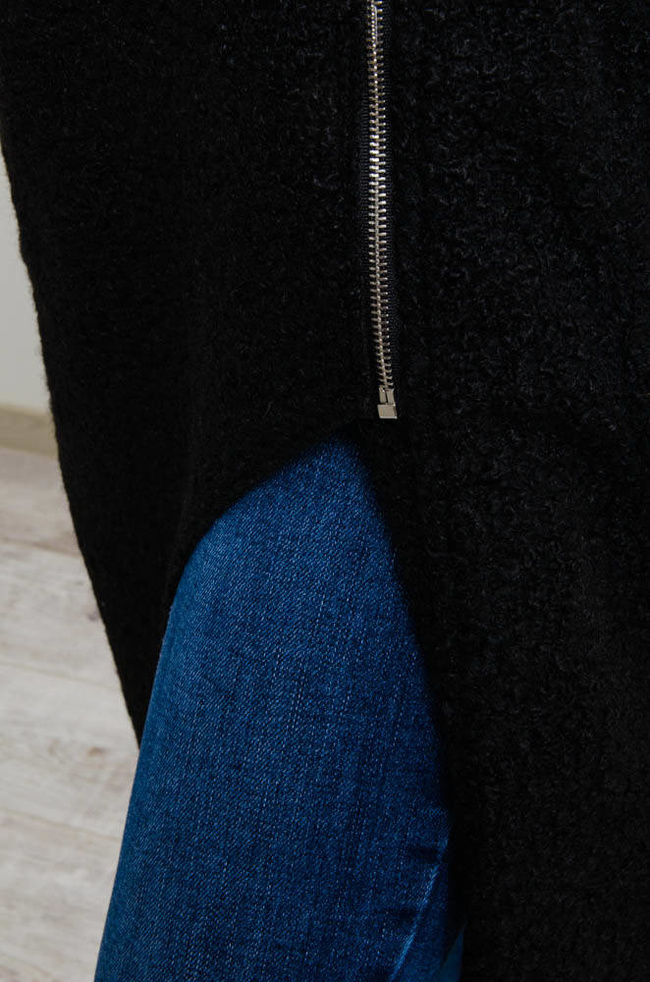 CZARNY MELANŻOWY PŁASZCZ Z WYCIĘCIEM