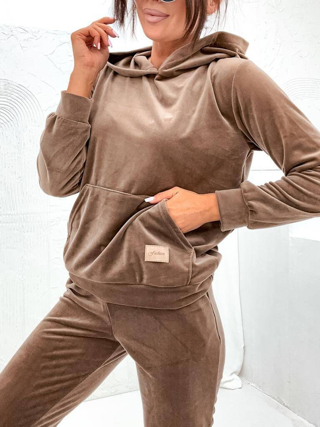 WELUROWY KOMPLET DRESOWY SPODNIE+ BLUZA Z KAPTUREM- BRĄZOWY