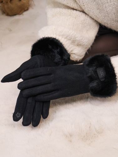 RĘKAWICZKI DZIANINOWE  Z FUTERKIEM I NASZYWKĄ- CZARNY