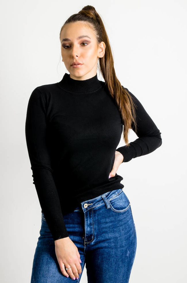 CIENKI CZARNY SWETEREK Z PÓŁGOLFEM