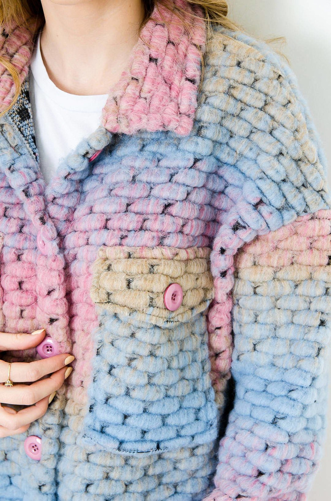 WIOSENNY PŁASZCZYK MULTIKOLOR - NIEBIESKO-RÓŻOWY