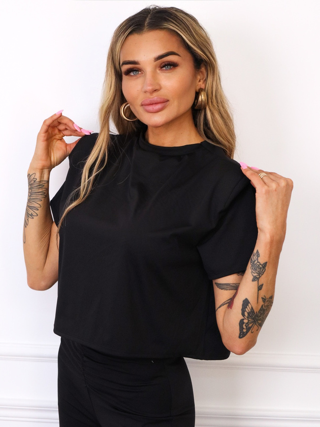 KOMPLET T-SHIRT + LEGGINSY Z MARSZCZENIEM PUSH UP- CZARNY