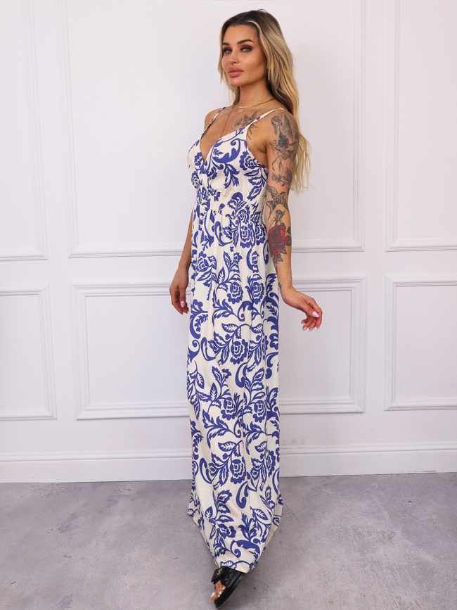 SUKIENKA MAXI WZORZYSTA Z CYRKONIAMI- NIEBIESKA