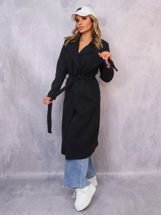 DŁUGI WIĄZANY PŁASZCZ- CZARNY