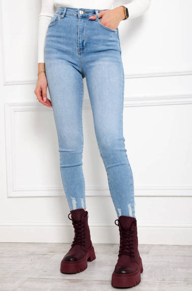 SPODNIE JEANSOWE Z SZARPANIEM PRZY NOGAWCE- WYSOKI STAN