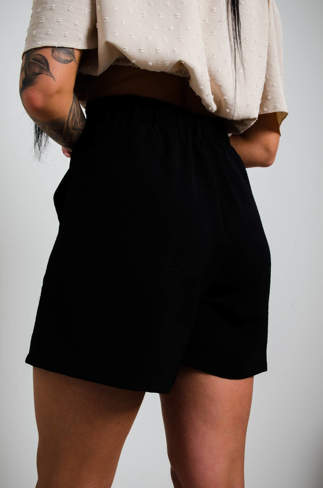 MUŚLINOWE SZORTY PAPERBAG Z WYSOKIM STANEM - CZARNE