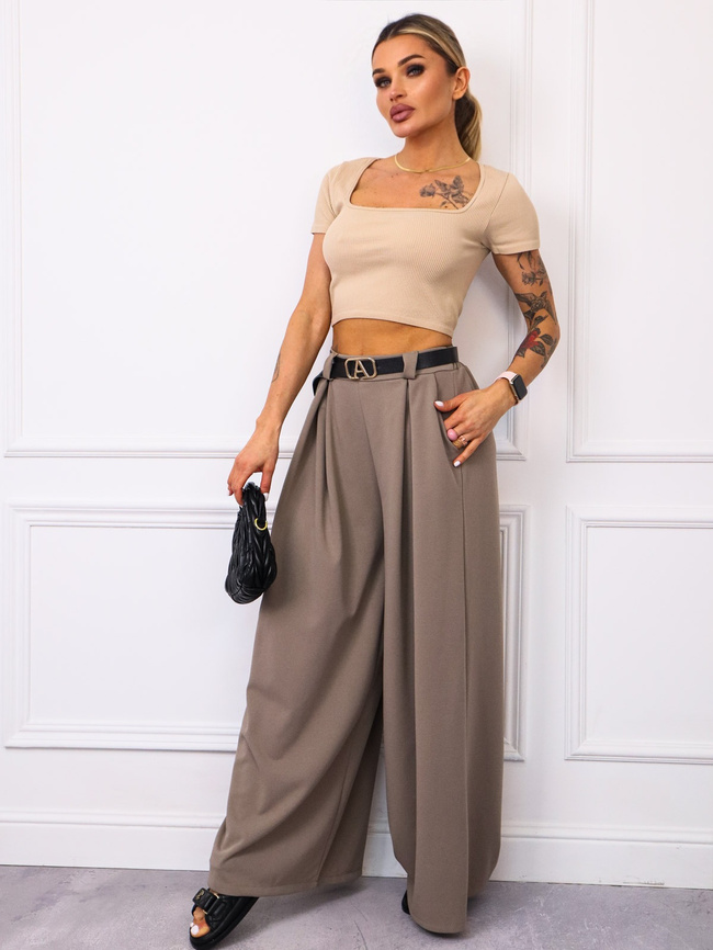 SPODNIE MATERIAŁOWE Z SZEROKIMI NOGAWKAMI+ PASEK- FANGO