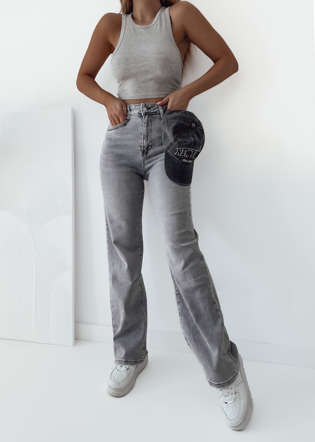 SZARE SPODNIE JEANSOWE Z SZEROKIMI NOGAWKAMI