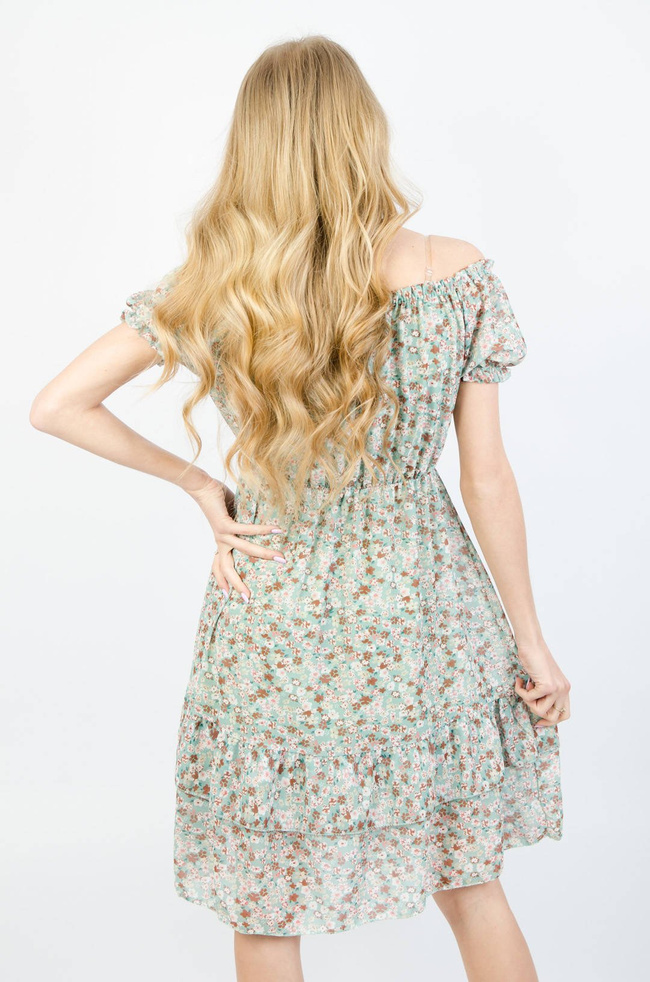 ZIELONA SUKIENKA HISZPANKA Z KWIATOWYM WZOREM