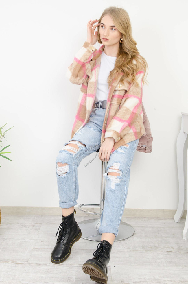 SPODNIE JEANSOWE MOM FIT Z DZIURAMI