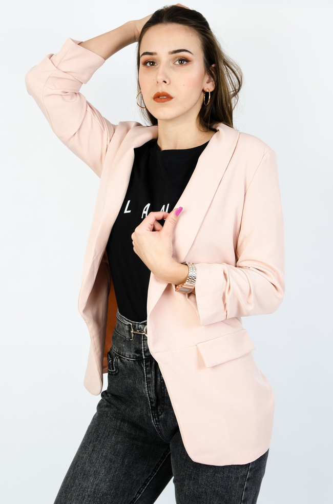 JASNO-RÓŻOWA MARYNARKA Z MARSZCZENIEM NA RĘKAWACH