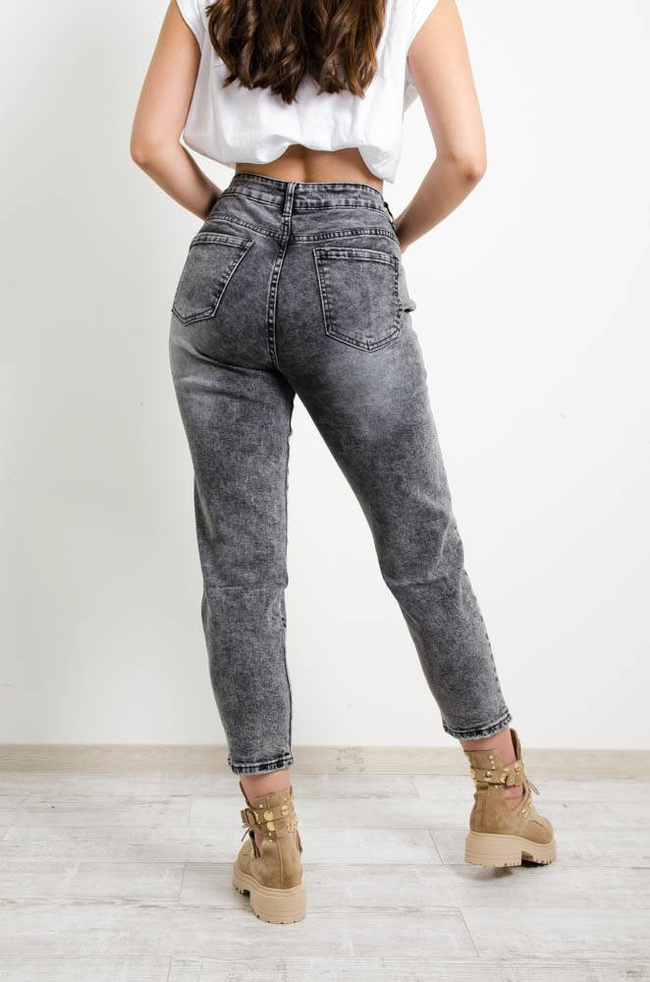 SZARE JEANSY MOM FIT Z WYSOKIM STANEM