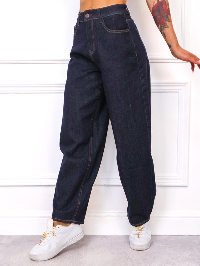 SPODNIE JENSOWE LOOSE Z WYSOKIM STANEM- CIEMNY GRANAT