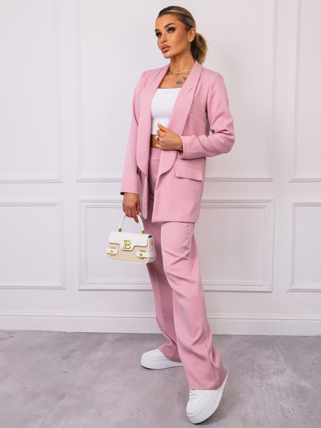 KOMPLET ELEGANCKI MARYNARKA+ SPODNIE- BROSZKA GRATIS- PUDROWORÓŻOWY