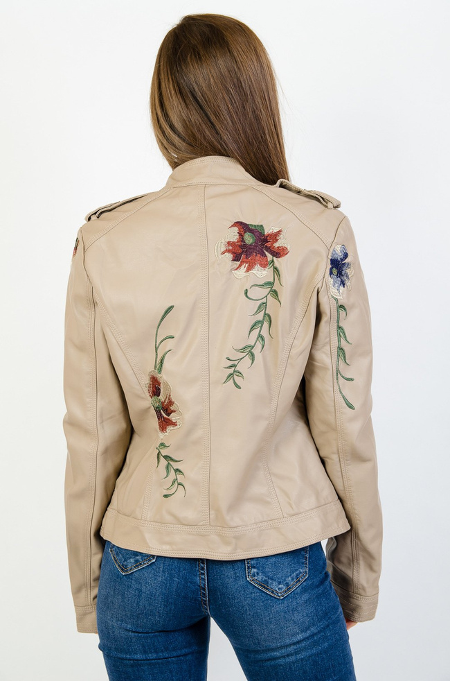 Beżowa ramoneska z wyszywanym kwiatem