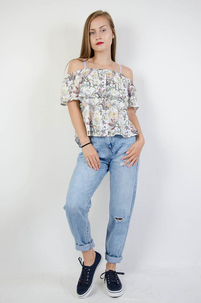 BIAŁA HISZPANKA W KOLOROWE KWIATY 