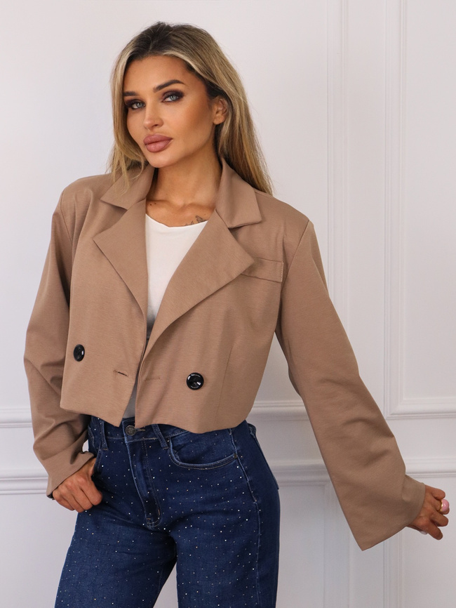 KRÓTKA MARYNARKA ZAPINANA NA GUZIKI- BRĄZOWA