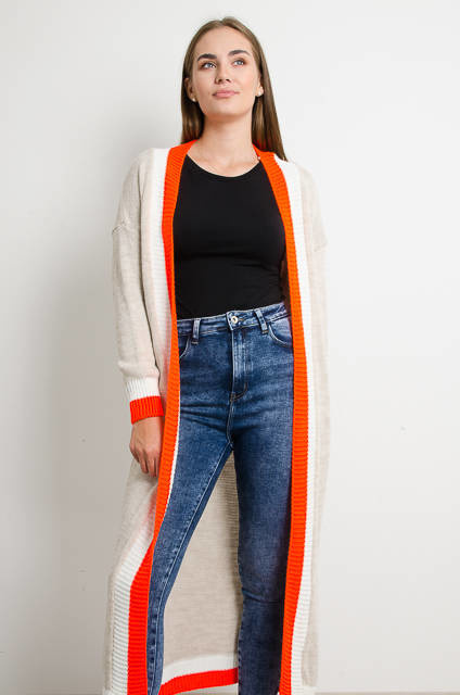 BEŻOWY DŁUGI KARDIGAN SWETER