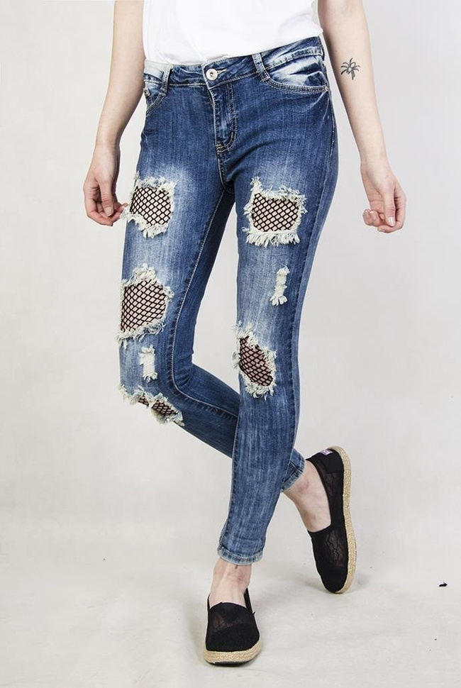 Spodnie jeansowe z wstawkami kabaretkami