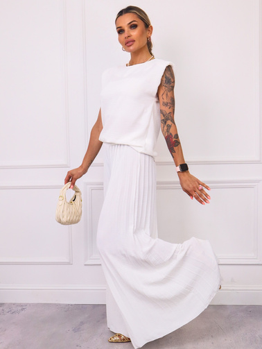 KOMPLET BLUZKA+ SZEROKIE PLISOWANE SPODNIE- BIAŁY