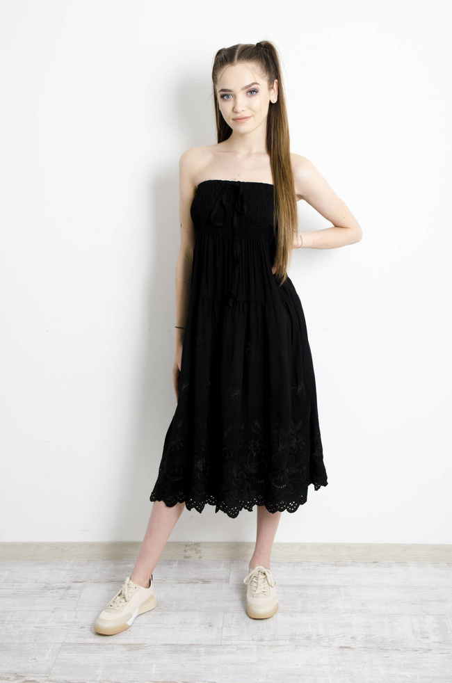 SUKIENKA MIDI Z WIĄZANIEM NA SZYJĘ - CZARNA