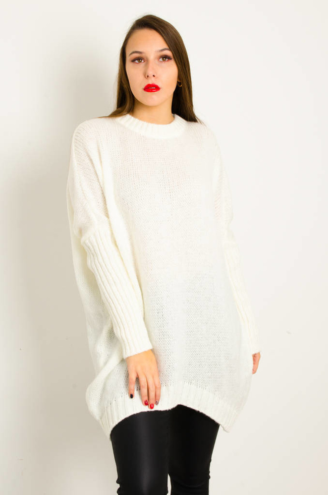 DŁUGI BIAŁY ASYMETRYCZNY SWETER 
