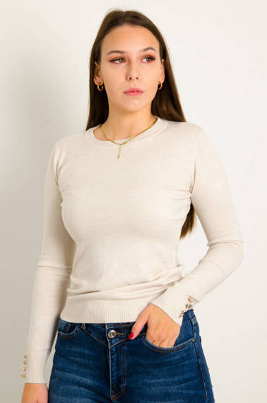 SWETER Z OZDOBNYMI GUZIKAMI- BEŻOWY