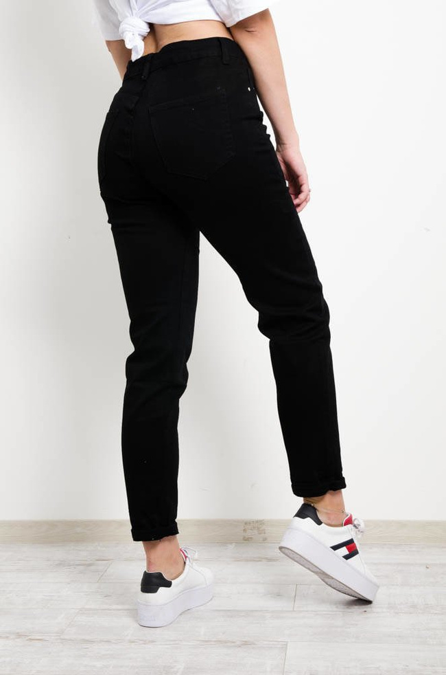CZARNE SPODNIE JEANSOWE MOM STRETCH-WYSOKI STAN