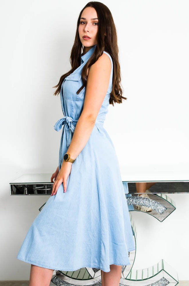 JEANSOWA SUKIENKA MIDI BEZ RĘKAWÓW